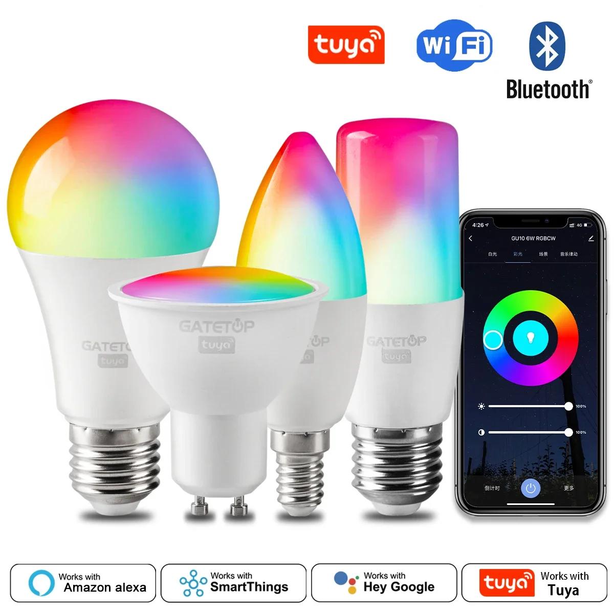 Tuya RGB Ʈ ,   ,  LED  , AC 110V 85V-265V, ˷  Ȩ Բ ۵, Gu10, C37, A60, T37, E14, E27, B22
